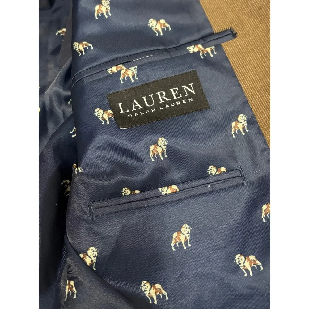 Lauren‎ Ralph Lauren Mens 40R? Blazer Jacket Brown Elbow Patches Bulldog Lined